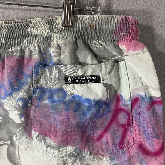 Vintage T&C Surf Designs Hawaii Floral Shorts Trunks USA Made Size L/XL - Picture 5 of 6